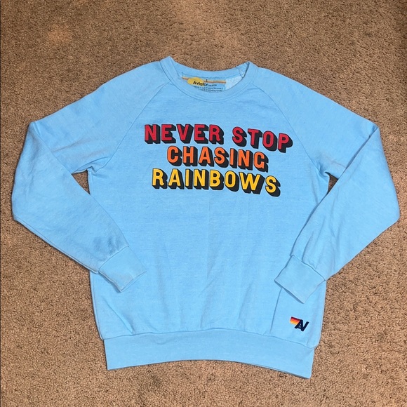Aviator Nation Never Stop Chasing Rainbows Crew Neck Sweatshirt Pullover Blue S - Picture 3 of 9